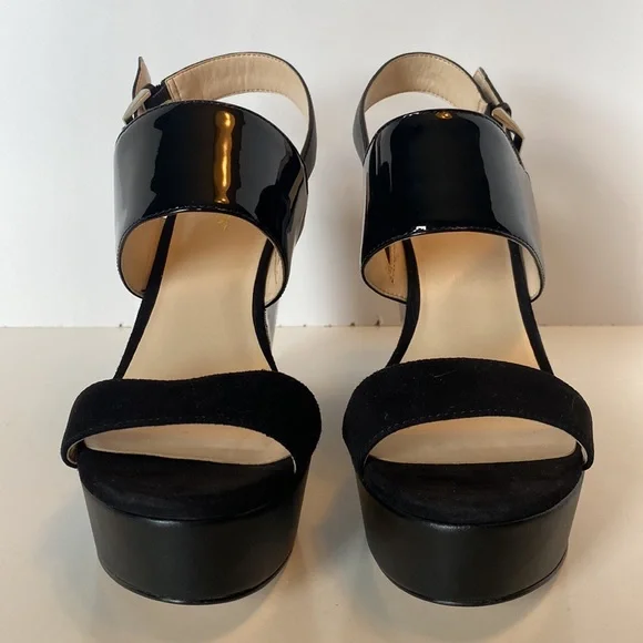 Nine West Dreamz Black Leather and Suede Wedge Sandals (Size 8.5) - Picture 2 of 14